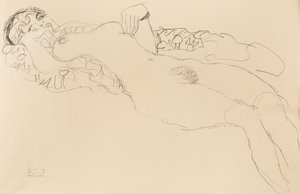 Liggende naken kvinne, mot venstre, 1917. av Gustav Klimt