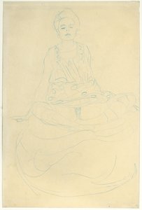 Sittende Halvlengde naken fra forsiden; Sittende halvnaken forfra, 1907 av Gustav Klimt