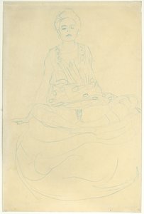Sittende halvnaken forfra, ca. 1907 (blyant på papir) av Gustav Klimt