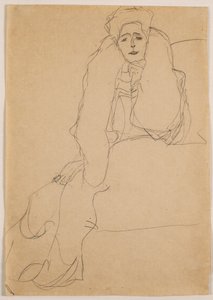 Sittende til venstre, overkroppen lener seg fremover; Sittende til venstre, overkropp forover, venstre støttet opp, 1904-1905 av Gustav Klimt