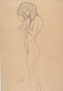 Stående kvinnelig nakenstudie for Beethoven-frisen, 1901. av Gustav Klimt