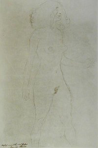 Stående naken (blyant på papir) (s/hvitt-bilde) av Gustav Klimt
