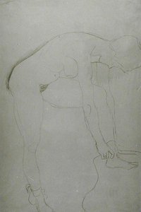Stående naken med hevet ben, ca. 1907 (blyant på japansk papir) (s/hvitt-bilde) av Gustav Klimt