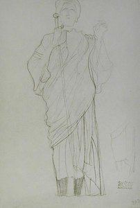 Stående kvinne som holder sverd av Gustav Klimt