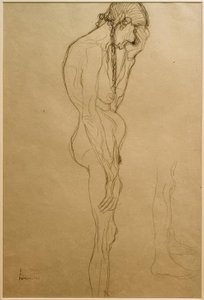 Stående kjerring i profil til høyre, benstudie av Gustav Klimt