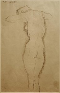 Stående naken fra ryggen, armene bøyd horisontalt (studie) av Gustav Klimt