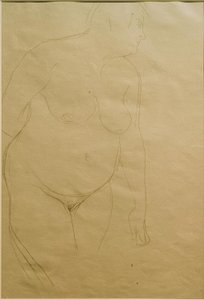Stående, feit kvinne naken litt til høyre (studie) av Gustav Klimt