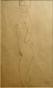 Stående kvinnelig naken til venstre, levere inn ... av Gustav Klimt