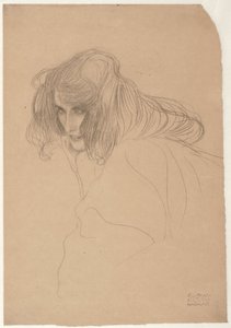 Studie av en kvinnes hode i trekvart profil Study for Unchastity in the Beethoven Frieze, ca. 1901-1902 av Gustav Klimt