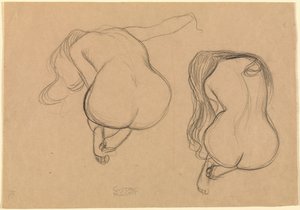 To studier av en sittende akt med langt hår av Gustav Klimt
