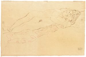 To liggende nakenbilder, ca. 1913 av Gustav Klimt