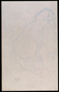 Kvinne som lener seg til høyre med langt hår, ca. 1910-11 av Gustav Klimt
