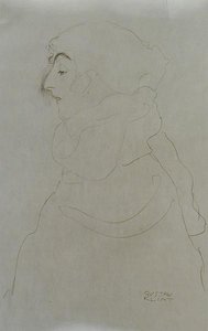 Kvinne i profil, ca. 1904-06 (blyant på papir) (s/hvitt-foto) av Gustav Klimt
