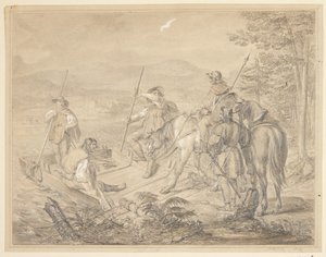 Landskap med ryttere ved en ferge av Gustav Schlick