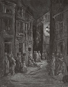 Bluegate Fields slumkvarter, London på 1800-tallet. (skrive ut)