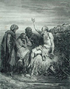 Job og hans venner, gravert av J. Regnier, ca. 1868 (gravering) av Gustave (after) Dore