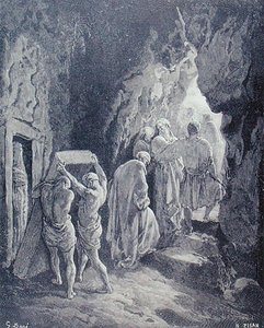 The Burial of Sarah, gravert av Heliodore Joseph Pisan (1822-90) ca. 1868 (gravering) av Gustave (after) Dore