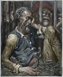 Fortryllelsen til Don Quijote fra «Don Quixote de la Mancha» av Miguel Cervantes (1547-1616) (Don Quixote) - Tresnitt etter tegning av Gustave Dore av Gustave (after) Dore