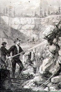 Gullprospektering i California på 1860-tallet, gravert av Felix Jean Gauchard (1825-72) (gravering) av Gustave Adolphe (after) Chassevent Bacques