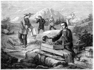 Kinesiske gruvearbeidere, California, 1800-tallet. av Gustave Adolphe Chassevent Bacques