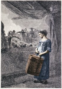 Cosette foran leketøysbutikken - i "" Les Miserables"" av Victor Hugo, ill. av Brion, red. Hetzel og Lacroix av Gustave Brion
