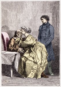Marius og Cosette besøker Jean Valjean syk - i "" Les Misérables"" av Victor Hugo, syk. av Brion, red. Hetzel og Lacroix