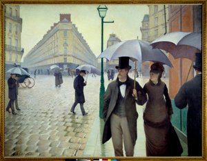 En gate i Paris i regnvær i 1877 av Gustave Caillebotte