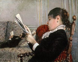 Interiør, kvinne som leser, 1880
