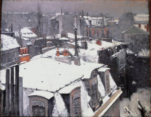 Utsikt over hustak (Effekt av snø) - olje på lerret av Gustave Caillebotte