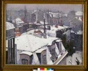 Utsikt over tak (Snøeffekt), sier Tak under snøen av Gustave Caillebotte