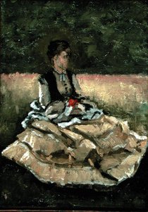 Kvinne sitter på plenen (olje på lerret) av Gustave Caillebotte