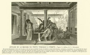 Atrium til det gamle romerske huset til den tragiske poeten, Pompeii (gravering)