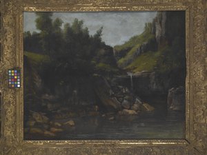 Cascade In A Rocky Landscape (olje på lerret) av Gustave Courbet