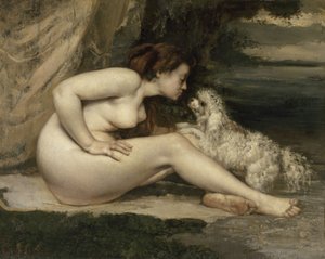 Naken kvinne med en hund av Gustave Courbet