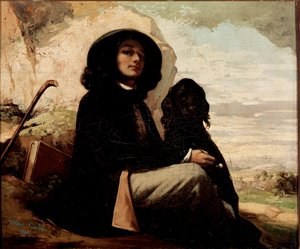 Selvportrett med svart hund av Gustave Courbet (1819-1877) 1842 av Gustave Courbet