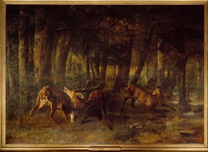 Vårbruste, rådyrkamp. Maleri av Gustave Courbet (1819-1877) av Gustave Courbet