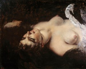 Studie for kvinnen med papegøyen Modellen kan være Joanna Hiffernan, dit Jo - Maleri av Gustave Courbet (1819-1877) av Gustave Courbet