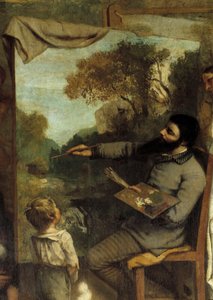 Malerens verksted. Allegorie Reelle bestemmer en syv-årig fase av mitt kunstneriske liv (og moralske) Detalj som skildrer maleren som beundres av et barn som symboliserer ungdommens uskyld. Maleri av Gustave Courbet (1819-1877) av Gustave Courbet