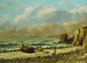 To båter på stranden, av Gustave Courbet