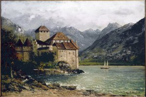 Utsikt over Chillon-slottet ved Genfersjøen (olje på lerret av Gustave Courbet