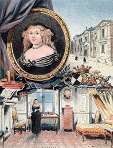 Portrett av markisen av Sevigne, sammen med Chateau des Rochers og Hotel Carnavalet