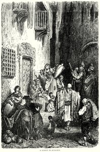 En gate i Albacete (gravering) av Gustave Dore