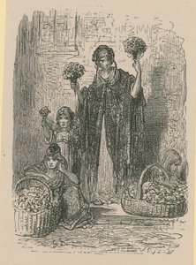 En gruppe unge kvinner som selger blomster fra kurver av Gustave Dore