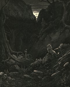 En løve kom, mot meg som det ser ut, c1890. av Gustave Dore