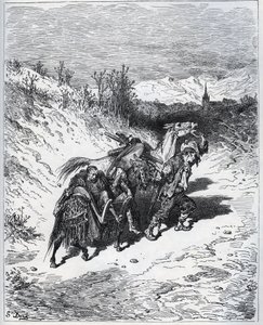 En pløyer bringer Don Quixote og Rossinante tilbake til landsbyen - fra «Don Quixote de la Mancha»» av Miguel Cervantes av Gustave Dore