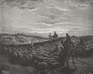 Abraham Journeying Into the Land of Canaan, 1. Mosebok 13:1-4, illustrasjon fra Dores 