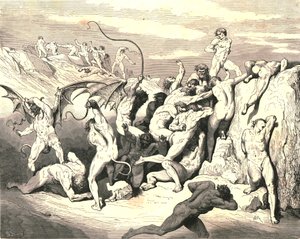 Ah! Hvordan de gjorde dem bundet ved den første stripen!, c1890. av Gustave Dore