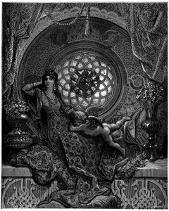 Alcinas skjønnhet overvinner alle Ruggieros bekymringer av Gustave Dore