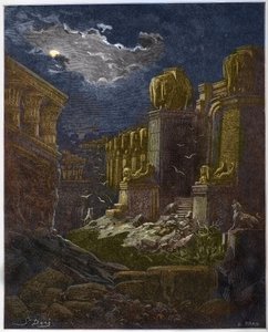Babylon ruin - The Fall of Babylon - Babylon in Ruin (vision of Saint John) - Engraving in “The Bible illustree” by Gustave Dore (1832-1883) - Engraving from “” The Dore Bible”” av Gustave Dore