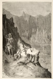 Balin Slays Sir Lanceor, fra Stories of the Days of King Arthur av Charles Henry Hanson, pub.1898 av Gustave Dore